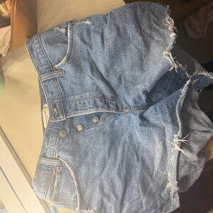 Abercrombie & Fitch Light Blue Button-Front Distressed Denim Shorts